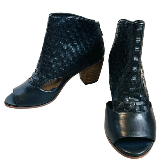 Patricia Nash WomenSz 7 Black Woven Leather Ankle Booties Boots Rosetta Open Toe - Picture 4 of 11